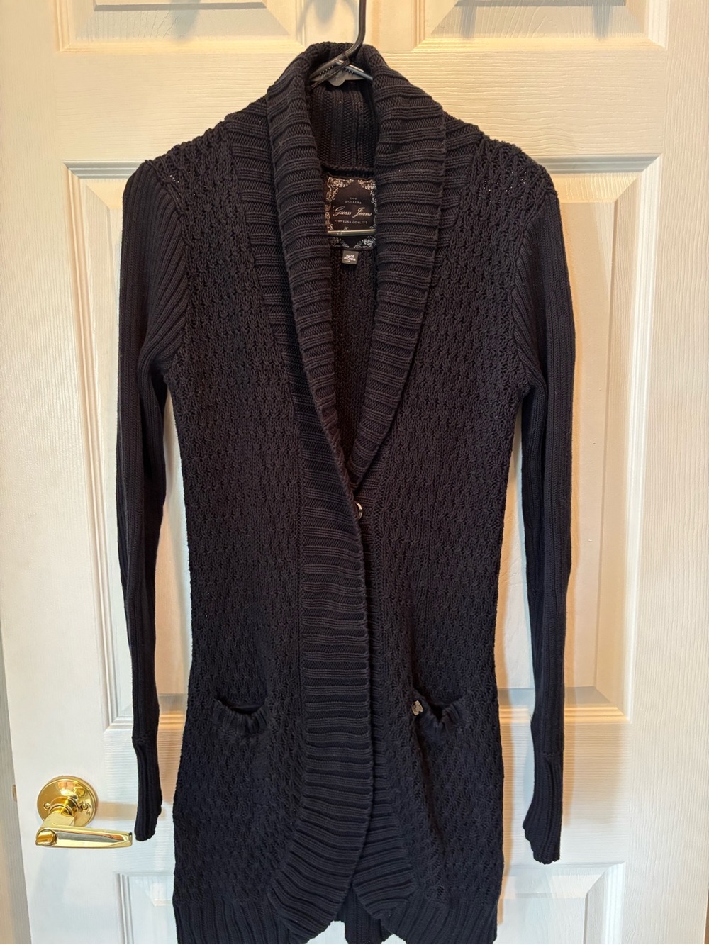 Guess Jeans vintage Long Black Shawl Collar Knit Cardigan Sweater